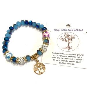 Tree Of Life Beaded Bracelet With Meaning Blue Gold Tone